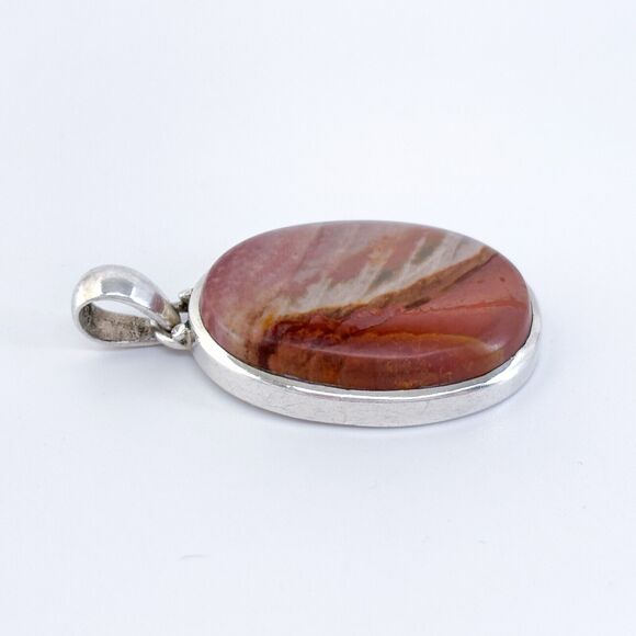 Vintage Sterling Silver 925 Jasper Oval Pendant - Picture 3 of 7